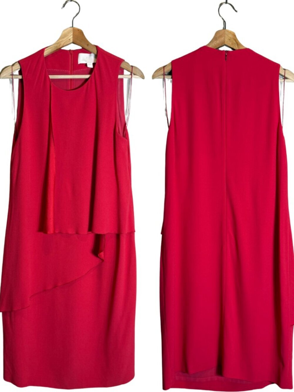Hugo Boss Dalynea Sleeveless Cascading Layered Knee Length Dress Women's 8 Red